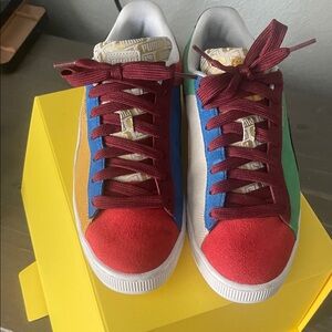 Puma Suede Colorful Sneakers with Burgundy Laces